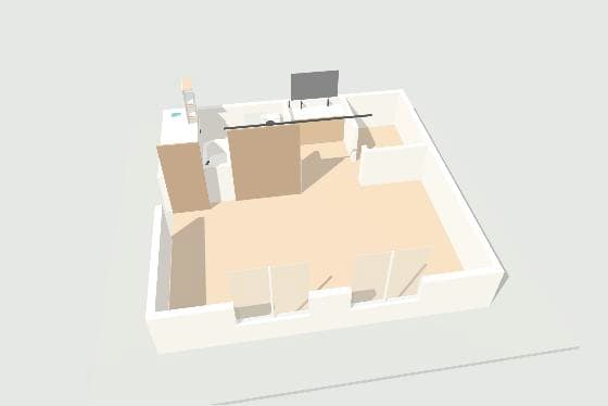 3D model of a garage converted into a master suite, shown from above with the walls cut away
